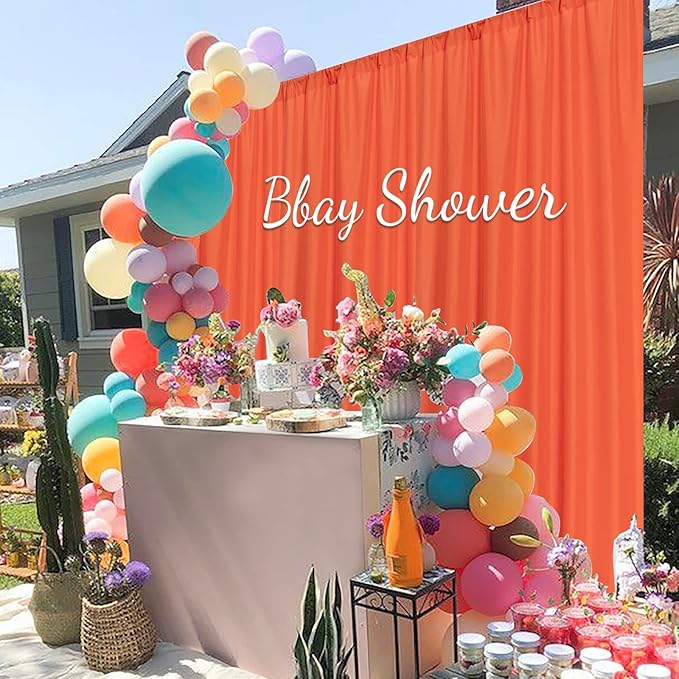 MYSKY HOME Orange Backdrop Curtains for Parties, Weddings, Stage - Light Filtering, Sliding Drapes, 5ft x 10ft, 2 Panels