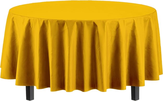 12-Pack Premium Plastic Tablecloth 84in. Round Table Cover - Yellow