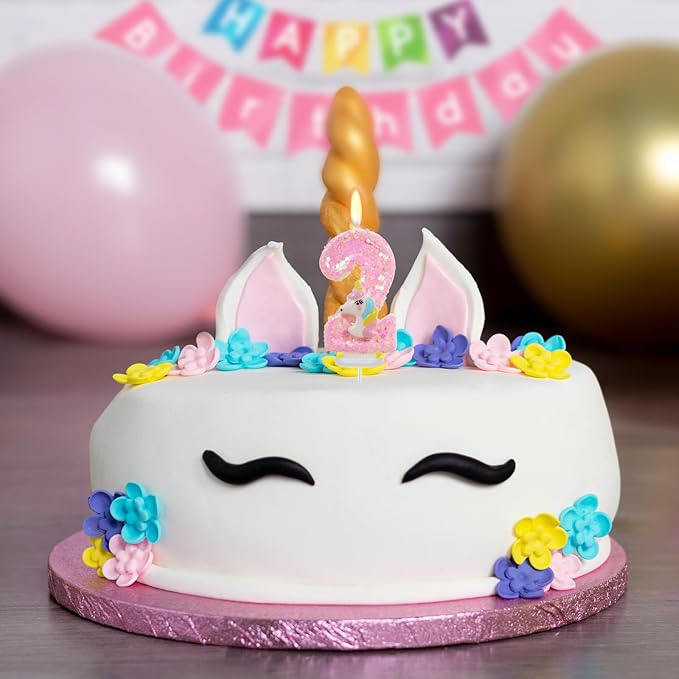 Birthday Candles - Number 2 Candle, 2nd Birthday Decorations for Girl, Pink Candles for Cake Topper, Cartoon Theme Party Supplies