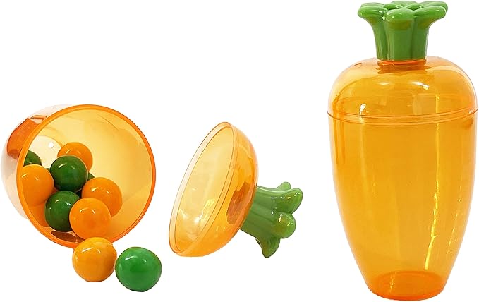12 Pcs 4” Inches Plastic Empty Carrot Shaped Easter Eggs Fillable, Clear Bright Orange Plastic Carrot Egg for Easter Hunt, Themed Party, Basket Stuffers, Toys Filling Treats 12-Pack