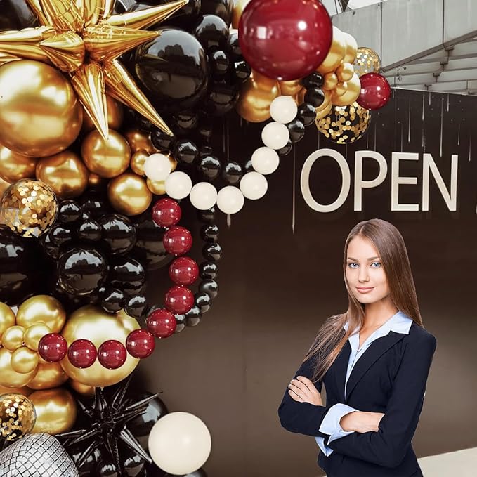 Burgundy Black White Gold Balloon Arch Garland Kit, 147PCS Latex Balloons Different Sizes 18 12 10 5 inch for Valentines Wedding Bachelorette Birthday Mothers Day Graduation Party Decoration
