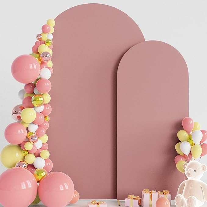 Wokceer Wedding Arch Cover 7.2FT, 6FT Spandex Fitted Wedding Arch Stand Covers 2 Set Round Top Chiara Arch Backdrop Stands Cover for Birthday Party Ceremony Banquet Decor Light Dusty Rose