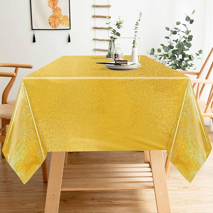 1 Pack Gold Iridescent Plastic Tablecloth Disposable 54 × 108 Inch Glitter Holographic Foil Table Cloth Plastic Laser Rectangle Table Cover for Birthday Wedding Disco Party