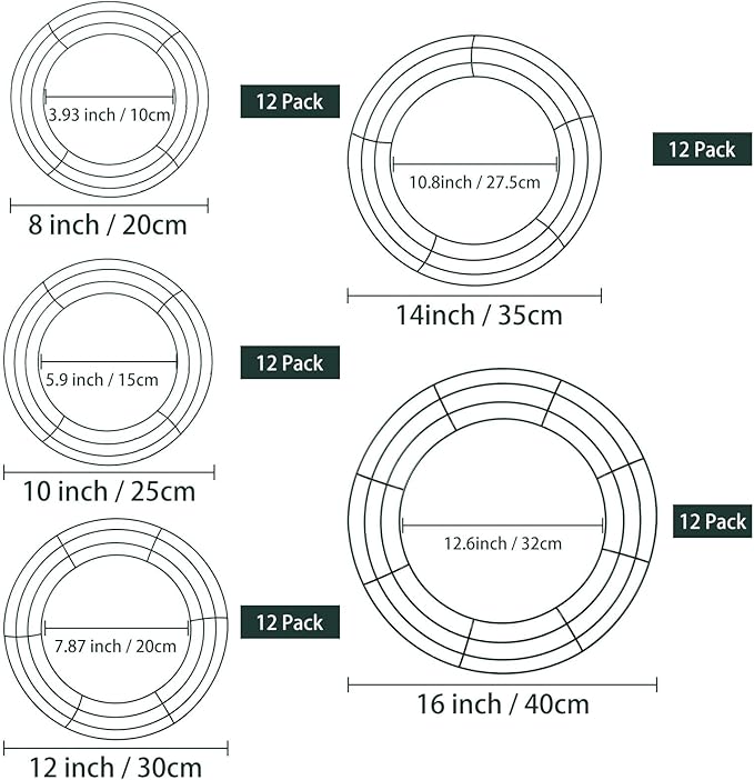 Patelai 12 Pieces 14 Inch Metal Wreath Frame Dark Green Wire Round Wreath Rings Wire Garland Frame for Home Easter Party Decor DIY Crafts Supplies