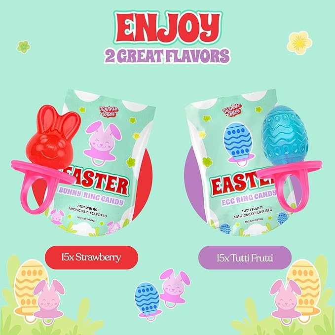 60 Pack Easter Ring Candy – Individually Wrapped Holiday Themed Bunny & Egg Lollipops – Strawberry, Tutti Frutti Delicious Flavors – Bulk Suckers Great Use, For Kids, Party Favor, Classrooms Partys, Goodie Bags, Baskets