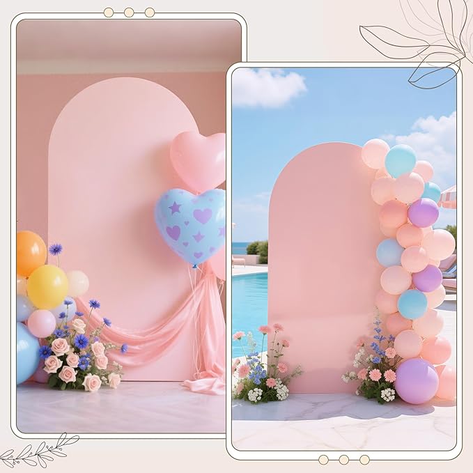 Ledido Wedding Arch Backdrop Cover 6FT 7.2FT Arch Covers 2Set Fitted Stretchy Spandex Round Top Stand Backdrop Cover for Wedding Banquet Ceremony Birthday Party Baby Shower Event Decoration,Pale Pink