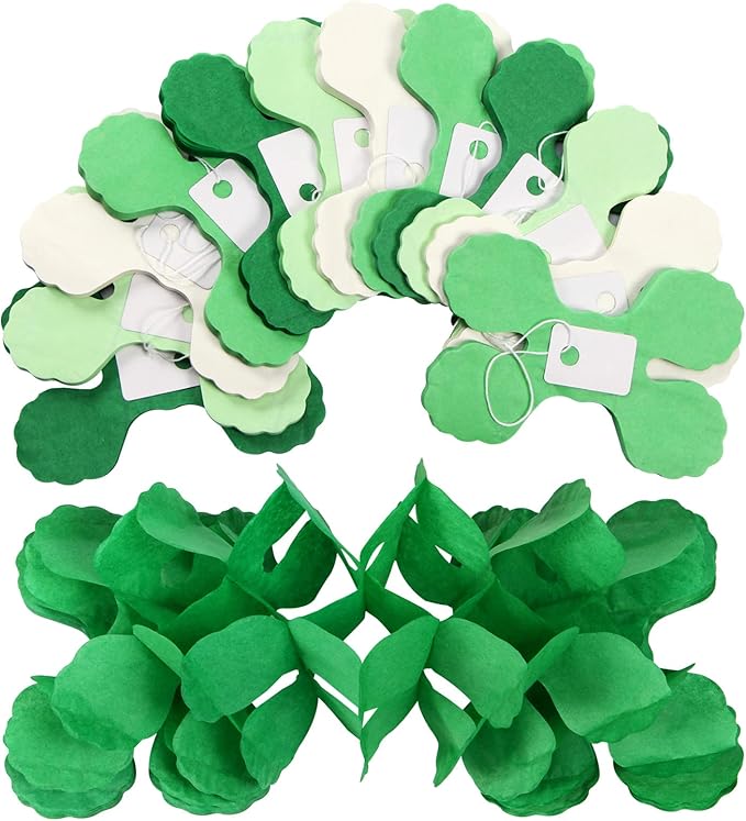 Green-White Party Decorations Streamers Garland - 157Ft Four-Leaf Clover Hanging Banner, Jungle Theme Supplies Baby Shower Spring Summer Birthday Decor Hugtmr