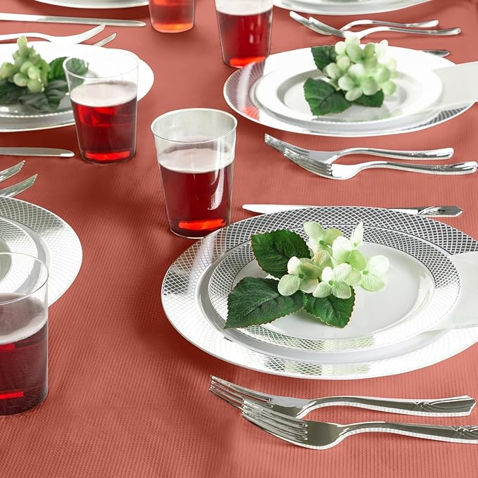 PARTY BARGAINS Disposable Table Covers, 54 x 108 Inch, Red, 3-Ply Paper & Plastic Spill-Resistant Party Tablecloths, 40 Pack