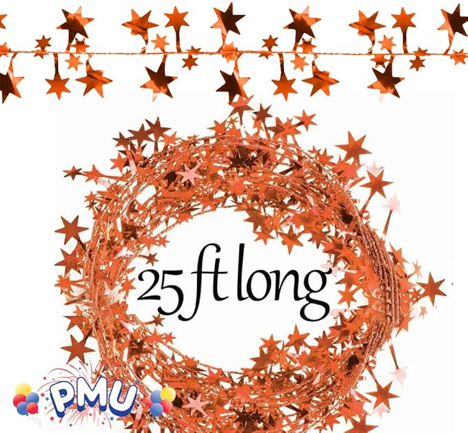 PMU 25 Ft Star Wire Shiny Garland Orange - Halloween, Christmas Party, Wedding, Birthday, Festive Home Decoration Ornament Orange