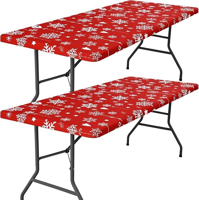 Smiry 2 Pack Rectangle Christmas Table Cloth, Waterproof Elastic Fitted Tablecloths, Washable Polyester Rectangular Patio Table Cover for Dinner (Christmas Snowflakes, 30"x48")