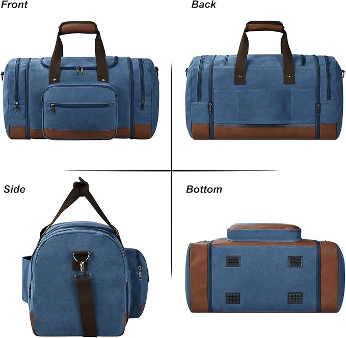 Litvyak Duffle Bag for Travel, 50L Canvas Travel Duffel Bags Overnight Weekend Gym Carry On Luggage Bag for Men & Women(Blue)