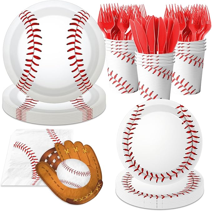 Baseball Party Decorations,168pcs Baseball Birthday Decorations Tableware Baseball Plates and Napkins Cups for Boy Birthday Party,Serve 24