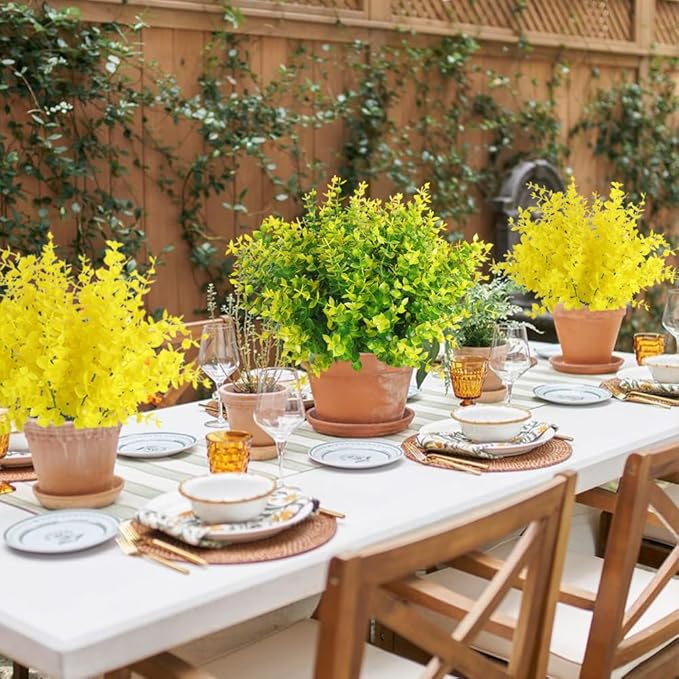 RECUTMS Artificial Flowers, Fake Outdoor UV Resistant Plants Faux Plastic Greenery Shrubs Indoor Outside Hanging Planter Home Kitchen Office Wedding, Garden Decor(Pure Yellow Eucalyptus)