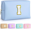 TOPEAST Preppy Makeup Bag, Cute Makeup Pouch PU Leather Waterproof Cosmetic Bag, Personalized Birthday Gifts for Mom Teacher Friends Bridesmaids Nurse, Trendy Stuff for Girls (Sky Blue I)