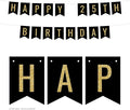 Andaz Press Faux Gold Glitter on Black Birthday Party Banner Decorations, Happy 25th Birthday, Approx 5-Feet, 1-Set, Milestone Colored Hanging Pennant Decor