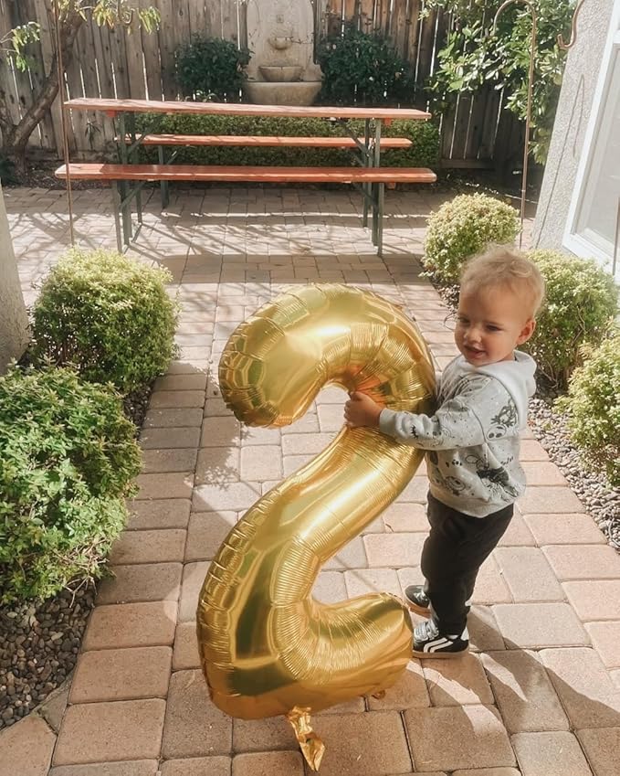 Champagne Gold Number 2 Balloon 40 Inch, White Gold 2 Balloon Number, 2nd Birthday Decorations for Baby Girls Boys Toddlers