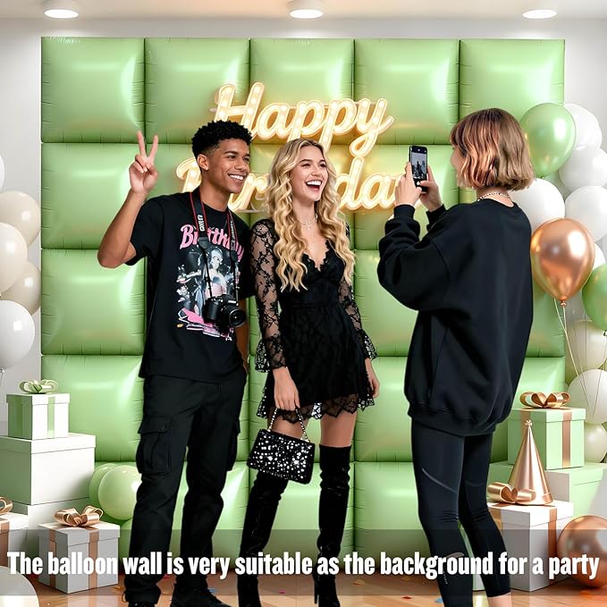 36Pcs Avocado green Square Foil Balloons Wall Backdrop, Double Sided Metallic Foil Balloons Tunnel Arch Garland Kit for Photo Booth Birthday Wedding Halloween Christmas Party Decorations