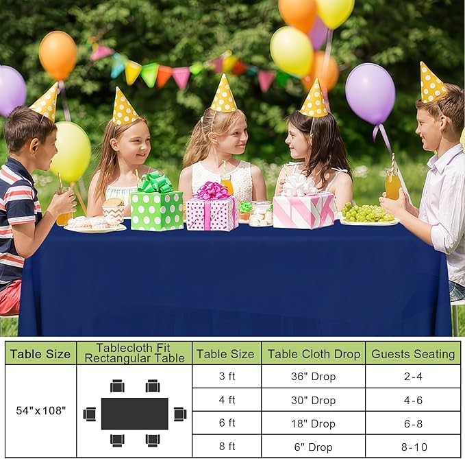 Smiry Disposable Table Cloth - 10 Pack, 54 x 108 Inch Waterproof Rectangle Tablecloths for Parties, Decorative Plastic Table Cover, Leakproof & Sturdy, Navy