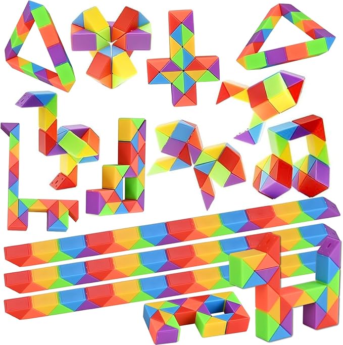 GOLDGE 40 Pack Mini Fidget Snake Cube Puzzle Toys - Party Favors & Goodie Bag Fillers, Travel Toys for Kids Ages 4-8, Rainbow Colors - Bulk Birthday & Back to School Gifts - Stocking Stuffers