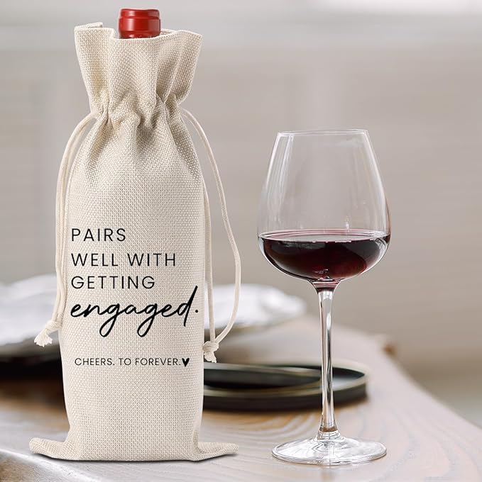 FBCCZEY Engaged Gifts, Engagement Gifts for Couples Her, Engagement Party Decorations Gifts for Engaged Couple Wine Bag, Pairs Well with Getting Engaged Wine Bottle Bag