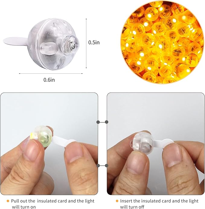 100pcs LED Orange Balloon Light Mini Tiny Led Lights, Small Round Led Ball Lamp for Paper Lantern Balloon Indoor Outdoor Party Event Fun Birthday Party Wedding Decoration Supplies