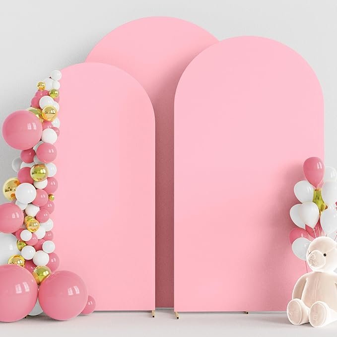 Wokceer Wedding Arch Cover (7.2FT, 6.6FT, 6FT) Set of 3 Spandex Fitted Wedding Arch Stand Covers for Round Top Chiara Arch Backdrop Stands Cover for Birthday Party Ceremony Banquet Decor Pink