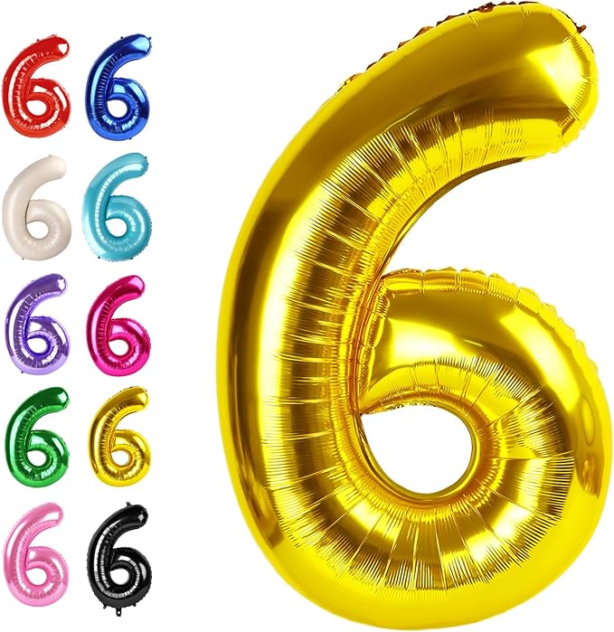 Gold 40 Inch Mylar Foil Number 6 Balloon, Birthday Digital Balloons for 6 16 Boy Girl Party Decorations Supplies, Big Helium Balloon Numbers for 26 36 46 60 Men Women Anniversary