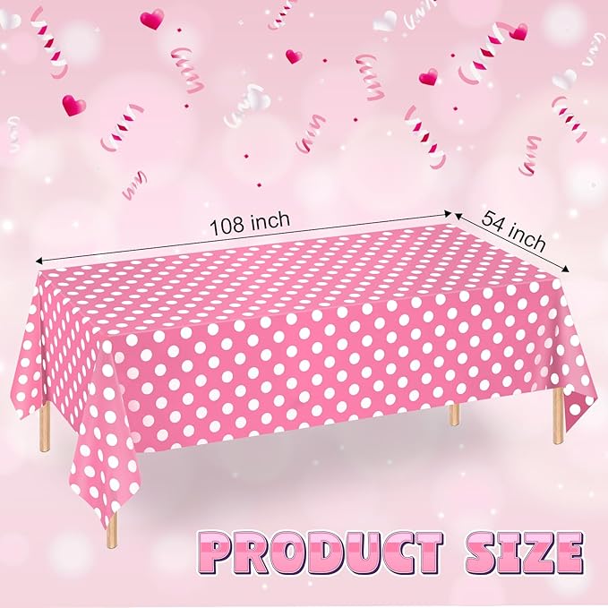WNINK 4 Pack Pink and White Polka Dot Tablecloths – Pink Disposable Plastic Waterproof Table Cover, 54" x 108", for Birthday, Wedding, Bridal Shower, Bachelor, Pink Girl Party, and Picnic