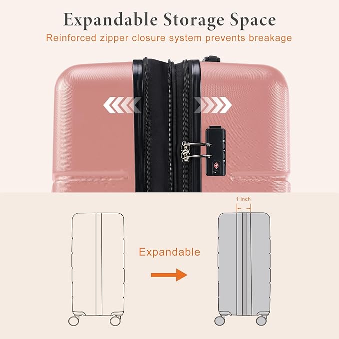 Sweetcrispy Carry on Suitcase, Luggage with Spinner Wheels, Hard Shell ABS, TSA Lock, 20 Inch Pink