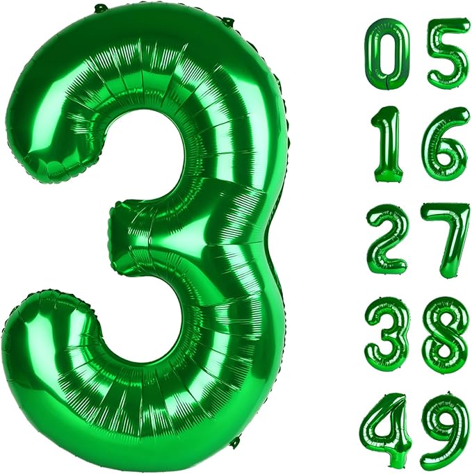 40 Inch Green 3 Large Number Balloon, 3 13 23 30 33 36 Green Birthday Party Decorations, Number Three Foil Balloons for Anniversary Party Graduations Celebration Supplies