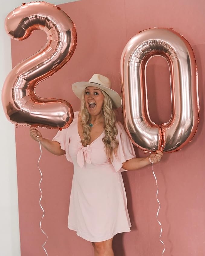 Rose Gold Number 20 Balloon 40 inch, 20 Number Balloons, 20th Birthday Decorations, 20 Year Old Women Men Rose Gold Party Supplies