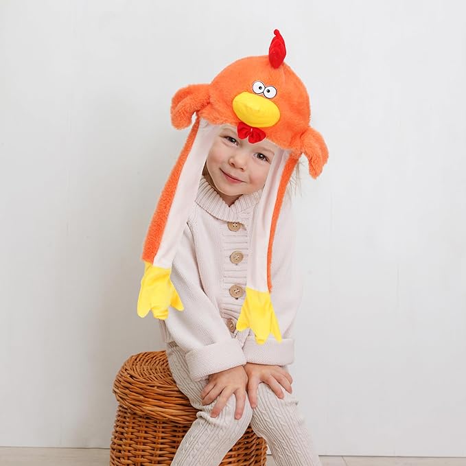 Animal Hat with Ears Moving Jumping Pop Up Beating Hat Plush Holiday Cosplay Dress Up Funny Gift for Kids