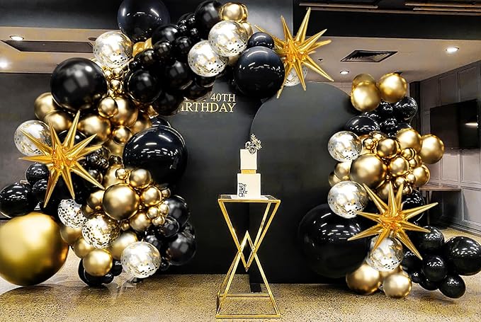 FOTIOMRG Black and Gold Balloons Garland Arch Kit, 5 10 12 18inch Black Gold Confetti Latex Balloons for 2025 Graduation New Year Anniversary Birthday Party Decorations