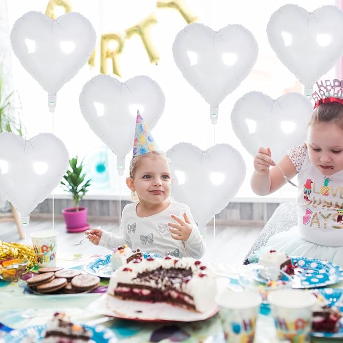 White Heart Foil Balloons, 18 Inch, 12Pcs Large Helium Balloons for Wedding, Birthday, Baby Shower, Bridal, Valentine, Graduation Party Decorations