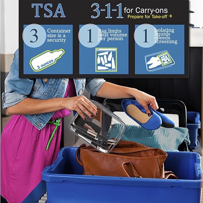WANDF TSA Approved Toiletry Bag, 2 Packs Travel Clear Toiletry Bag, Quart Size Makeup Cosmetic Pouch with Zipper, Carry-On Airport Compliant Bag for Women and Men (3pcs Grey)