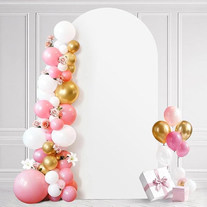Ledido Wedding Arch Backdrop Cover 7.2FT Arch Covers Fitted Stretchy Spandex Round Top Stand Backdrop Cover for Wedding Banquet Ceremony Birthday Party Baby Shower Event Decoration,White