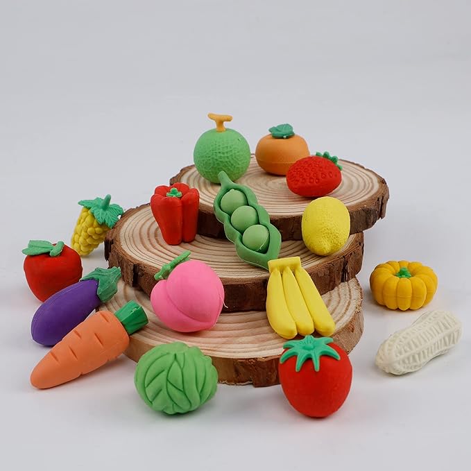 72 Pcs Assorted Fruit Pencil Erasers Toy Set, Mini Vegetable Puzzle Erasers Bulk, 3D Come Apart Gift for Kids Reward Party Favors (Fruit and Vegetable)