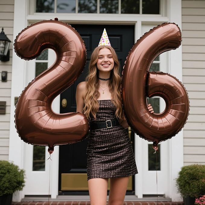 40 Inch Dark Brown Balloon Number 26,Chocolate Jumbo Mylar Foil Helium Balloon for 26th Digital Balloons for Birthday Party,Wedding Anniversary Party Decorations