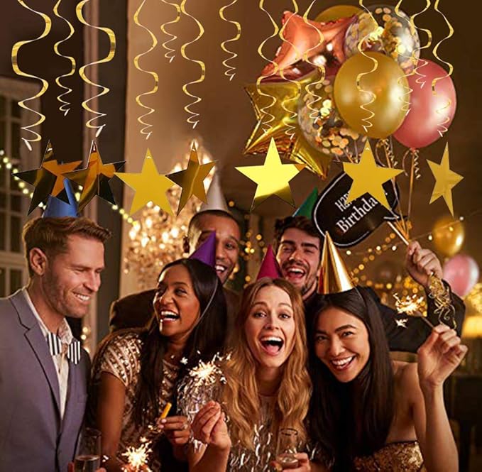 BEISHIDA Gold Star Hanging Swirl Decorations,Hanging Gold Party Supplies for Graduation Wedding Baby Shower Decorations,Pack of 15