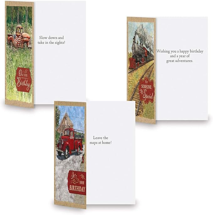 Current Vintage Travel Birthday Greeting Cards Value Pack - Set of 20, 10 Unique Designs, Large 5 x 7 Inch Cards, Sentiments Inside, Envelopes Included