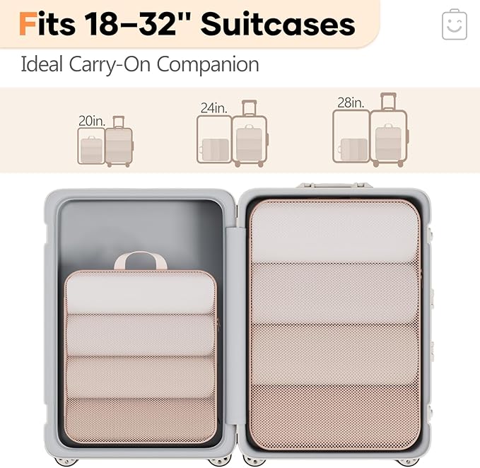 Veken 2/6/9/11 Set Compression Packing Cubes for Travel Essentials,Compressible Expandable Large Luggage Suitcase Organizer Bags for Clothing,Durable Space Saver Storage Bags(Beige)