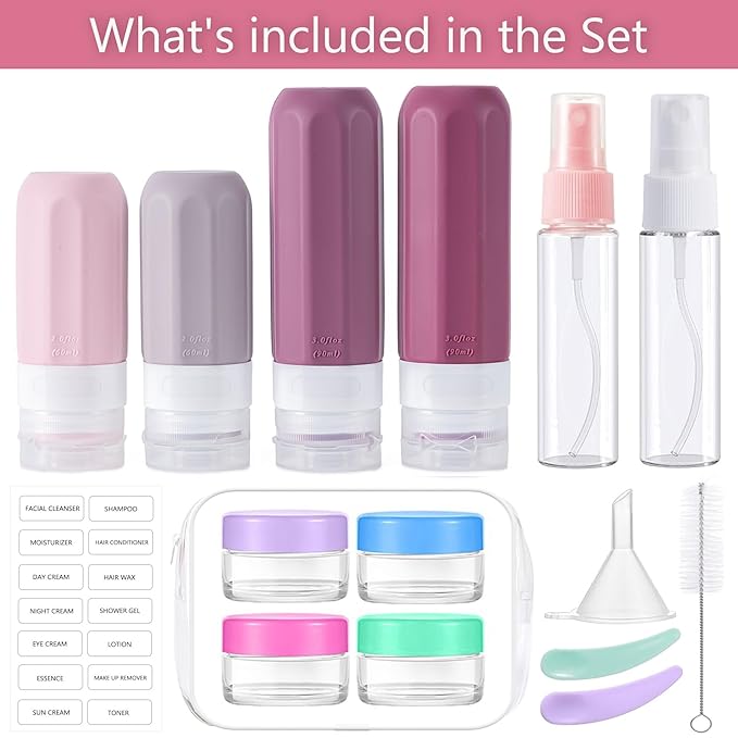 MODENGKONGJIAN 16 Pack Travel Bottles for Toiletries,TSA Approved Silicone Squeezable Travel Shampoo Bottles, 3oz Leak Proof Refillable Toiletry Cosmetic Containers (16PCS/Cranberry)