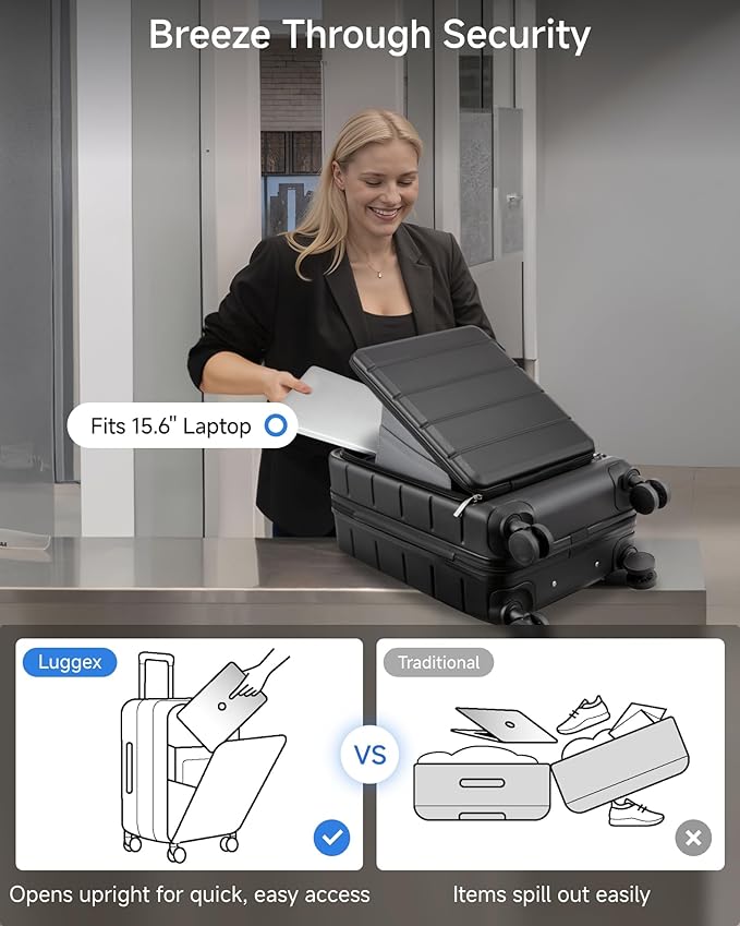 YOETEY Carry On Luggage 22x14x9 Airline Approved, 20" Hardside Suitcase with Front Pocket for Laptop, Lightweight Spinner Luggage with TSA Lock & Matching Tote Bag (3 Piece Sets, Black)