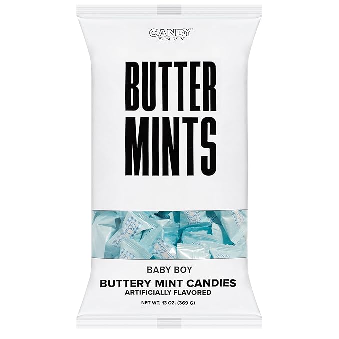 Candy Envy - Baby Boy Buttermints - 10 Bags Casepack with Approximately 100 Mint Per Bag - Baby Shower Favors