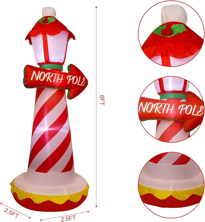 Juegoal 6 FT Christmas Inflatables Outdoor Decorations, Inflatable Xmas Lighthouse, Lighted Blow Up North Pole Sign with Built in LED Lights, Light Up Holiday Winter Lawn Yard Garden Decor