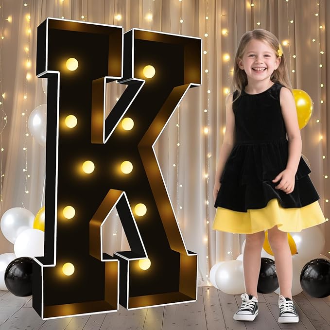 Pooqla 3FT Marquee Light Up Letters, Black LED Party Decor Large Marquee Letters 3 Feet Tall, Giant Mosaic Letter for Birthday Graduation Anniversary Wedding Decoration, Letter K