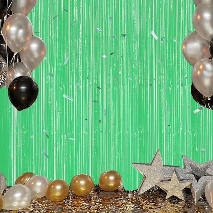 3 Pack Foil Fringe Backdrop - Pastel Light Green Shiny Tinsel Curtains for Party Decoration/Photo Booth Props - 3.3x8.2 FT Metallic Foil Backdrop for Birthday, Wedding, Graduation, Christmas