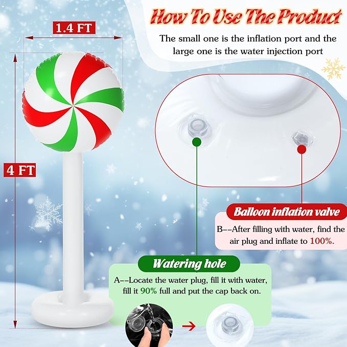 1 Pcs Christmas Inflatable Outdoor Decorations 4 FT Christmas Candy Inflatable Column Decoration for Winter Xmas Lawn Yard Garden Home Decor