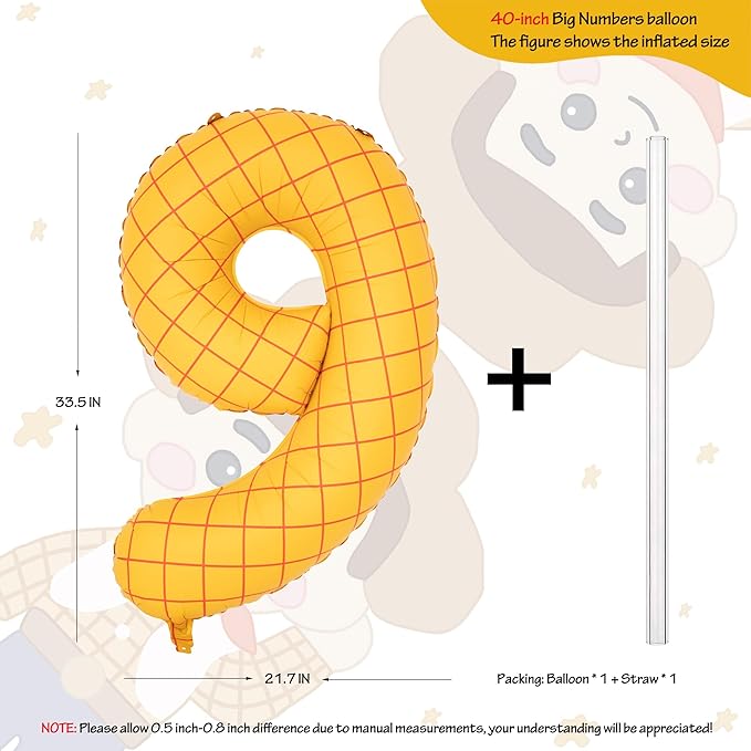 40" Matte Yellow Balloons Toy Inspired Story Theme party Supplies, Number Birthday Decoration, Cowboy Decorations Western, Cowgirl Party Balloon Digital 9