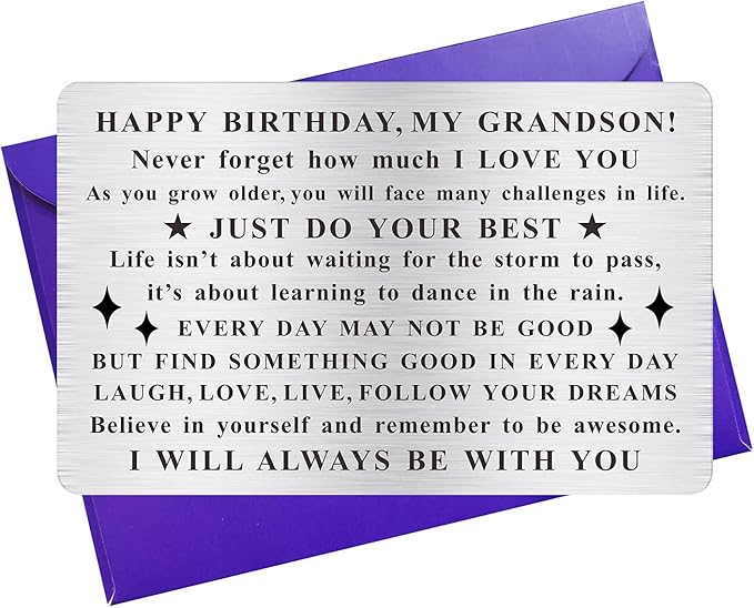 Grandson Birthday Card, Grandson Bday Gift, Engraved Wallet Card